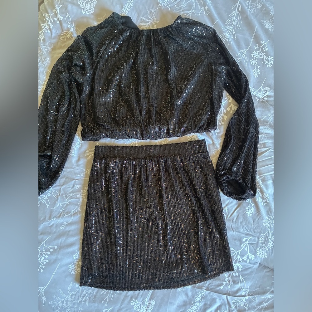 Sincerely Jules Black Sequin Dress 2 Piece Black Skirt Set Cocktail Dress